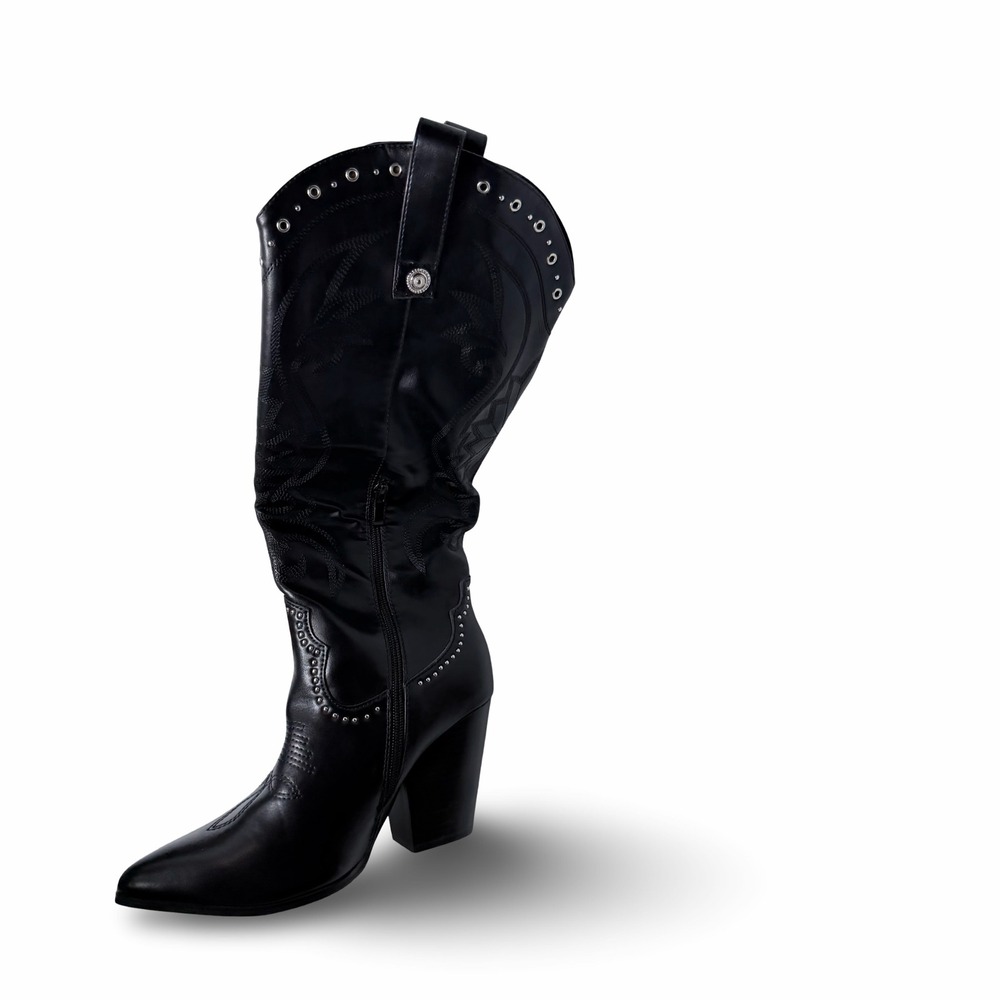 Fashion Womens Black Embroidered Studded Cowboy Western Boots Size 41 US 9 NEW - Picture 15 of 16